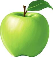 Fresco verde manzana Fruta con hoja acuarela pintura ilustración vector