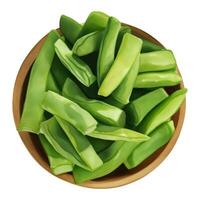 Green Beans on Wooden Bowl Isolated Hand Drawn Painting Illustration vector