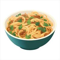 Noodle or Spaghetti Pasta in Bowl Isolated Detailed Hand Drawn Painting Illustration vector