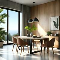 Modern Dining Room interior with Plants and Window View photo