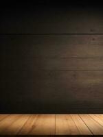 Empty wooden floor on black wooden background, wooden floor for showing product, Empty wooden room studio photo