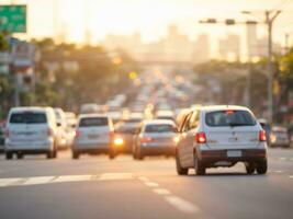 Blurred morning traffic jam, traffic jam background photo