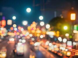 Defocused lights of night road city, blurred night traffic photo