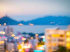 Blurred city near the beach and sea, Beautiful bokeh of hotels photo