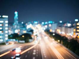 Abstract Blurred City, Blurred road with bokeh, Defocused background photo