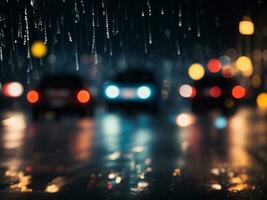 Abstract night light of cityscape road bokeh, Rainy night bokeh photo