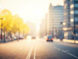 Abstract blurred morning city on road, Morning on road background photo