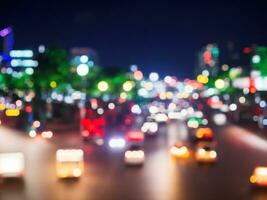 Abstract blurred night traffic jam, lighting bokeh for background photo