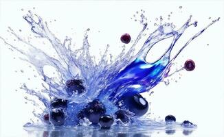 A fresh blueberry fruit with water splash, Generative AI Illustration. photo