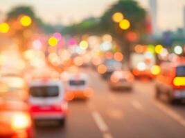 Abstract blurred morning traffic jam, abstract bokeh morning on road background photo