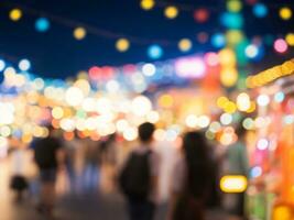 Blur image of street food at night market, blur background with bokeh photo