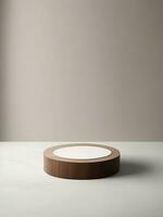 Empty round wooden podium with brown background photo