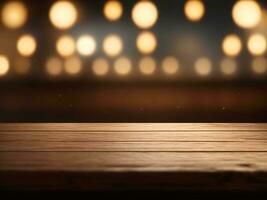 Close-up of wooden table in cafe, Blur cafe background photo