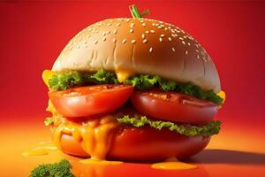 Hamburger tomato onion with cheese dripping photo