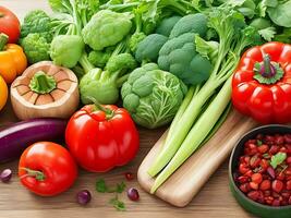 Different kinds of Vegetables on a table photo