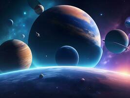 Colorful view of planets and stars futuristic background photo