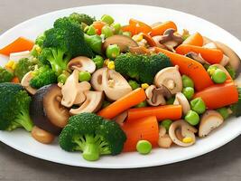 A Plate of mixed vegetables served photo