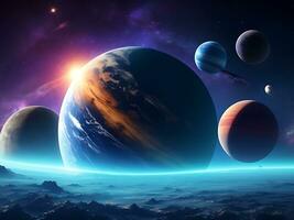 Colorful view of planets and stars futuristic background photo