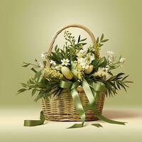 Realistic light olive basket design with Flower Generated by Ai photo