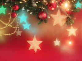 rojo Navidad antecedentes con estrellas y ligero decoración foto