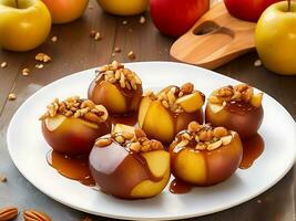 A plate of Baked apples with honey and nuts photo