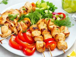 pollo brochetas con rebanadas de dulce pimientos y tomate foto