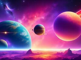 Colorful view of planets and stars futuristic background photo