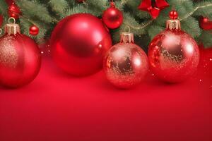 Red Christmas background with 3D balls photo