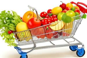 Shopping trolley with fruits photo