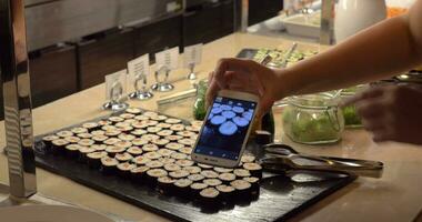 maken foto van sushi met mobiel in cafe video