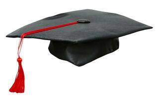 Graduate college, high school or university cap. Graduation hat of degree ceremony. photo