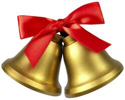 Golden glossy cut out bell with red bow photo