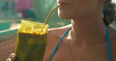 Woman Drinking Ice Coffee in Hot Day video