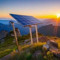 Energy solar cell  on mountain top photo