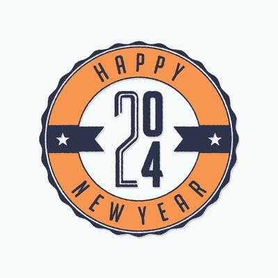 Happy New Year 2024 creative vintage stamp style