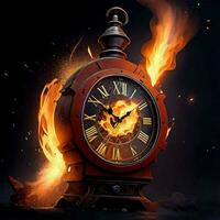 The fiery clock embodies the relentless force of time, leaving behind a trail of sparks that illuminate the past and future. AI Generated photo