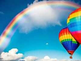 Rainbow balloon and Rainbow in the sky background. concept of lgbti. copy space made with Generative AI photo