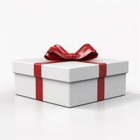 Blank white present box open separate with red ribbons and bow isolated on white grey background with shadow and blank space minimal conceptual 3D AI GENERATIVE photo