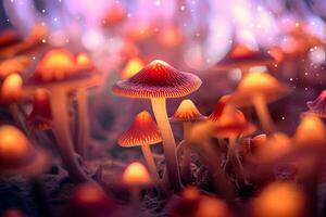 Close up mushrooms world. Generative AI photo