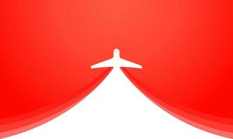 A white plane soars into the sky on a red background. Business presentation. Advertising, Banner, and Brochure. Vector illustration.