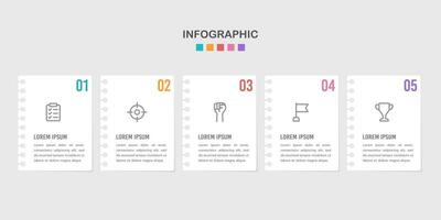5 process Infographic punched Paper design template. Business presentation. Vector illustration.