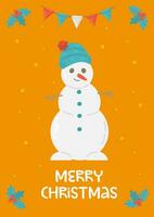 feliz navidad tarjeta de felicitación con muñeco de nieve vector