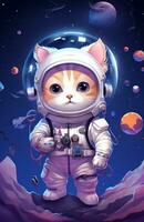 cute cat astronaut illustration art wallpaper photo