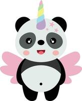 linda unicornio panda con alas vector