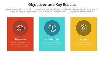 okr objectives and key results infographic 3 point stage template with vertical rectangle box concept for slide presentation vector