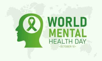 Vector illustration of World mental health day. October 10. Green awareness ribbon icon vector isolated on a white background. Health awareness concept for banner banner design.