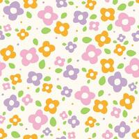 Cute Doodle Pink Purple Orange Flower Floral Ditsy Leaf Polkadot Dot Confetti. Abstract Organic Shape Hand drawn Hand Drawing Cartoon. Color Colorful Pastel Seamless Pattern Spring Summer Background. vector