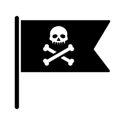 Pirate flag vector symbol flat icon, skull crossed bones, bone shape label, web ribbon, app emblem logo design element, simple vector illustration isolated on white,