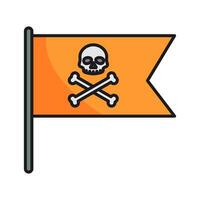 Pirate flag vector symbol flat icon, skull crossed bones, bone shape label, web ribbon, app emblem logo design element, simple vector illustration isolated on white,