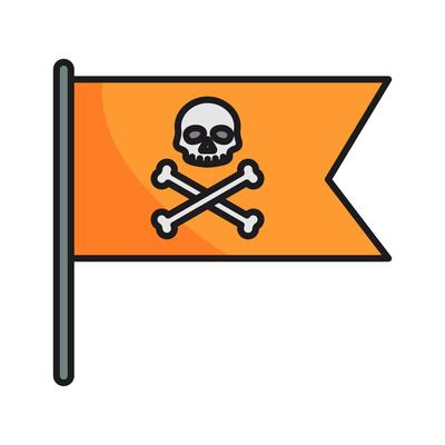 Pirate flag vector symbol flat icon, skull crossed bones, bone shape label, web ribbon, app emblem logo design element, simple vector illustration isolated on white,